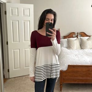 BURGUNDY AND STRIPED SHIRT